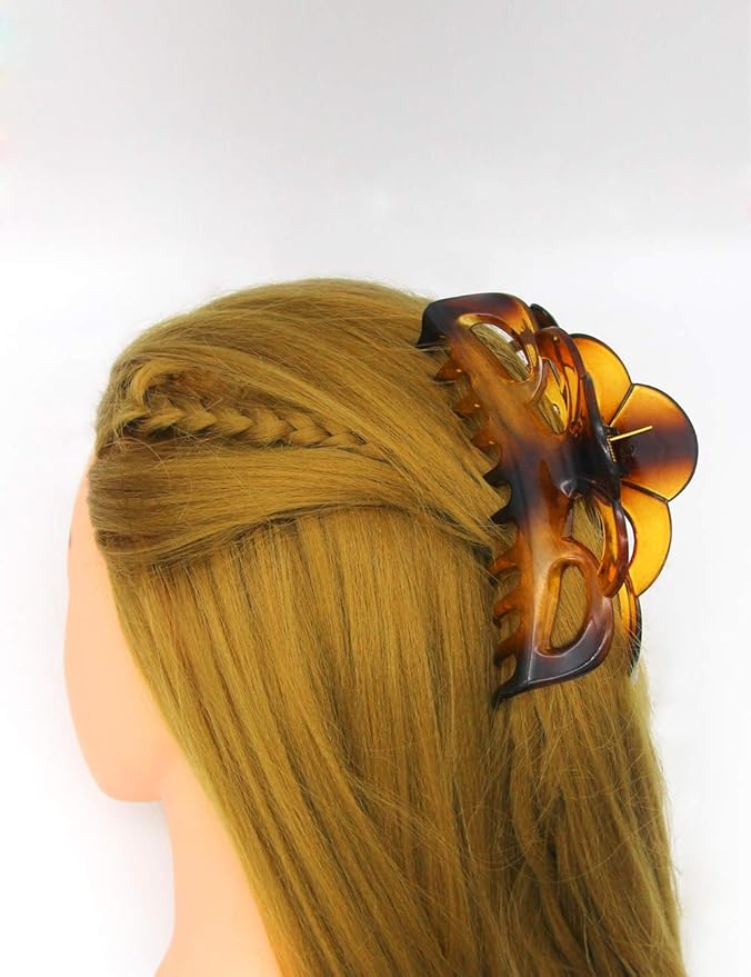 Large Hair Clips for Thick Hair Plastic Big Claw Clips Updo Hair Styling Accessories for Women Strong Hold Jumbo Hair Jaw Clips(Arc-Black+Brownish)