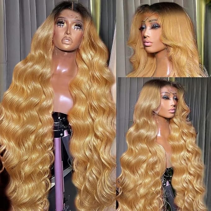 AMIRTY 200% density 13x6 Honey Blonde Lace Front Wigs Human Hair 13x6 Body Wave Lace Front Wig Human Hair Wigs for Women Ombre HD Transparent Lace Frontal Wig Pre Plucked with BabyHair 28inch