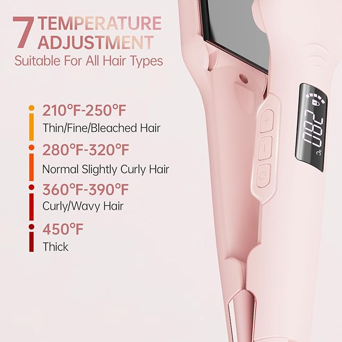 1.7-inch Hair Straightener, Fast-Heating Flat Iron with 7 Adjustable Temperature Settings and Dual Voltage Auto-Adjustment, Suitable for Home and Global Travel