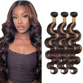 Highlight Bundles Human Hair Light Brown Body Wave Bundle Niegmeag Brazilian Virgin Remy Hair 3 Bundles 18 20 22 Inch Double Weft 2 Tone Black and Light Brown Bundle P1B30 Color