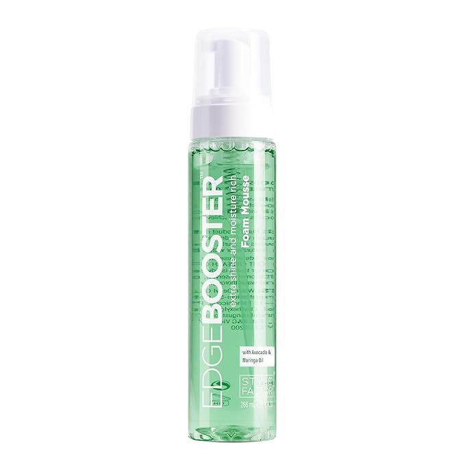 Style Factor EDGE BOOSTER Extra Shine & Moisture Rich Foam Mousse | Lightweight Styling for Curls, Waves, Braids, Locs & Protective Styles | Volume & Shine | With Lavender | 9 fl oz