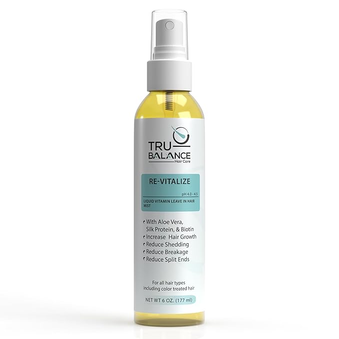 TRU-BALANCE RE-Vitalize - Liquid Vitamin Hair Mist - Adds Shine, Prevents Breakage, Anti Frizz, & Repairs Damaged Hair - Leave in Conditioner Hair Spray w/Biotin & Keratin Hair Treatment - 6 oz