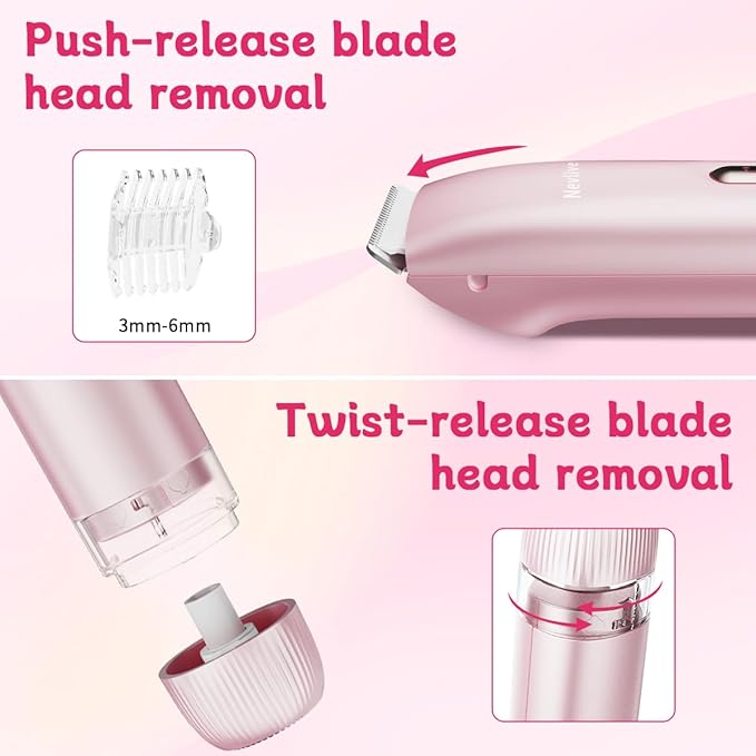 Bikini Trimmer for Women, 2-in-1 Electric Lady Shaver for Bikini Line & Sensitive Areas – IPX7 Waterproof Wet & Dry Razor for Underarms, Legs, Arms, Body & Face, USB-C Rechargeable, Pink