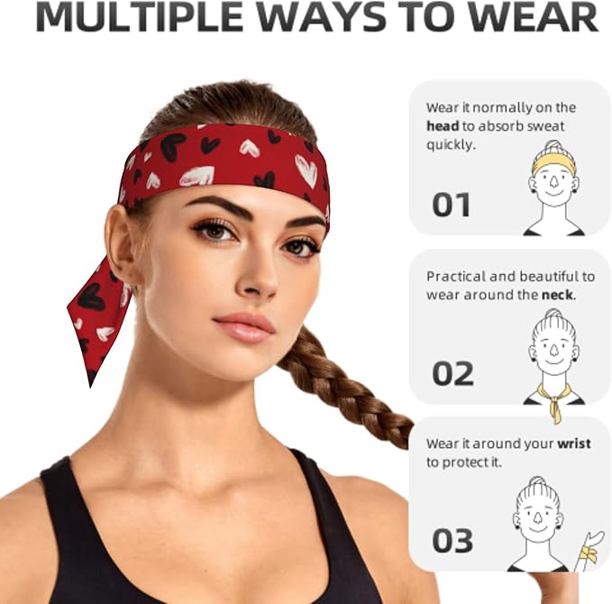 Sports Tie Headband Bandana Running Athletic Sweat Band Elastic Adjustable Sport Head Tie for Men Women Head Ties Ninja Tie Headbands Tennis Sweatbands Soccer Basketball Teams Running Head Band