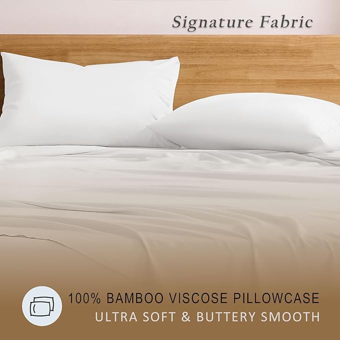 TOSMO Luxury Pillow Case Set of 2 - Cooling Viscose Derived from Bamboo, Oeko-TEX, Breathabl Silky Soft Pillow Cases with Envelope Closure (King / 20x40, Classic White)