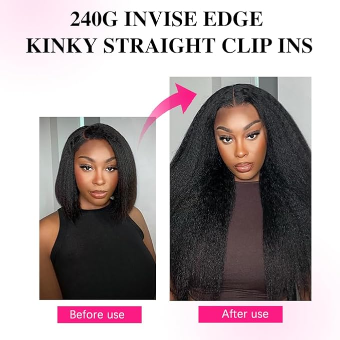 Invisi Edge Clip In Hair Extensions Human Hair 2 Pack 240g 16pcs Kinky Straight Invisible Clip Ins For Women Full Head Injected Clip Ins Remy Human Hair Extensions Natural Color 20inch