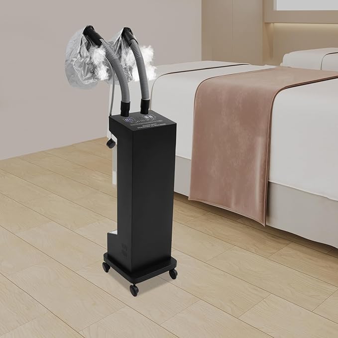 Hair Steamer, Professional Micro Mist Hair Color Processor with 2 Vaporizing Caps, 650W Vertical Hair Care Machine with Rolling Wheels, Salon Spa Equipment for Deep Hair Care Repair, Hair Styling