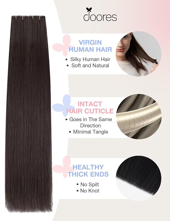 DOORES Seamless Tape in Extensions Human Hair Invisi Edge, Dark Brown 20 Injection Tape-ins with 20 Classic Tape-ins 100g 18 Inch, Injected Tape in Extensions Virgin Hair Thick End