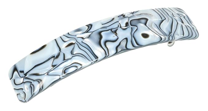 French Amie Long Rectangle Large 4” Gray Magma Handmade Celluloid Automatic Hair Clip Barrette (Gray Magma)