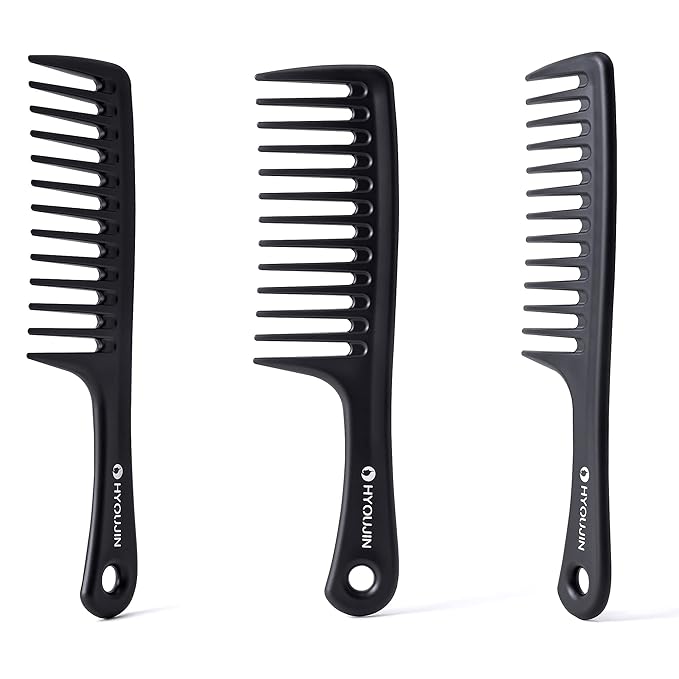 HYOUJIN Black Large Wide Tooth Detangler Paddle Brush - Best Styling Comb for Curly, Wet, Long Hair