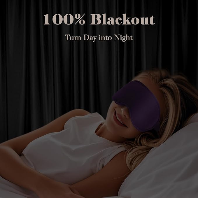 3D Cooling Eye Mask Sleep Mask for Men & Women, 100% Pressure-Free & Light Block-Out Eye Mask for Sleep with Easy Adjustable Strap, Night Eye Cover for Travel, Purple