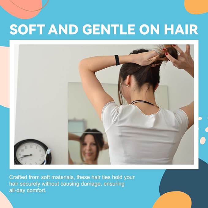 HOYOLS Black Seamless Hair Ties for Thick Hair, No Damage Ponytail Holders Elastics Scrunchies for Women Girls (Black)