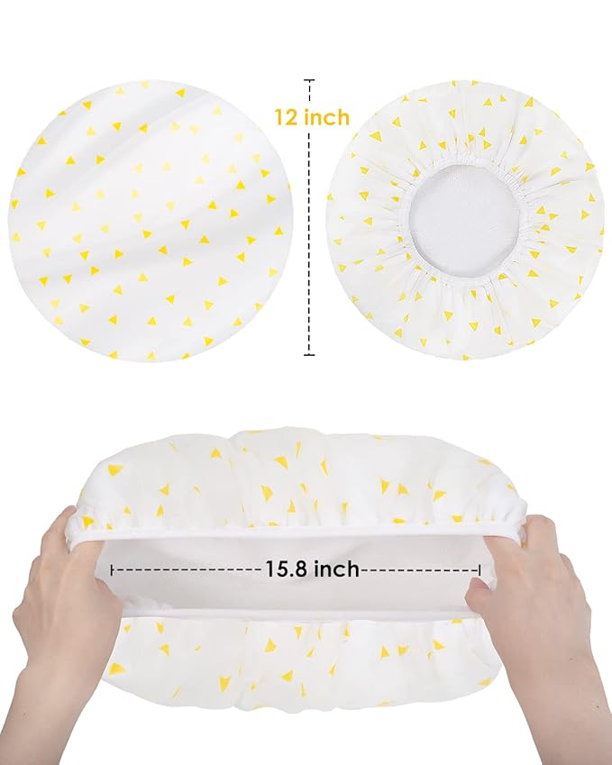 Auban Shower Cap, Shower Cap for Women Terry Cloth Lined EVA Exterior Reusable Double Layer Waterproof, Large Bath Hair Cap for All Hair Lengths (Yellow)