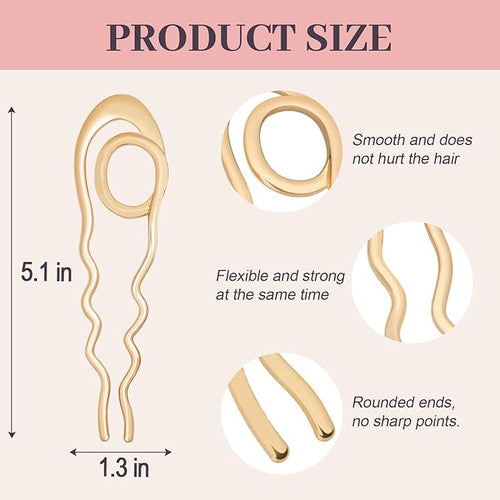 2PCS French Hair Pins Large U-Shaped Pins for Women and Girls Fashion Metal Hair Pin French Twist Hair Pins for Buns, Updos,Stylish and Functional(set7-gold)