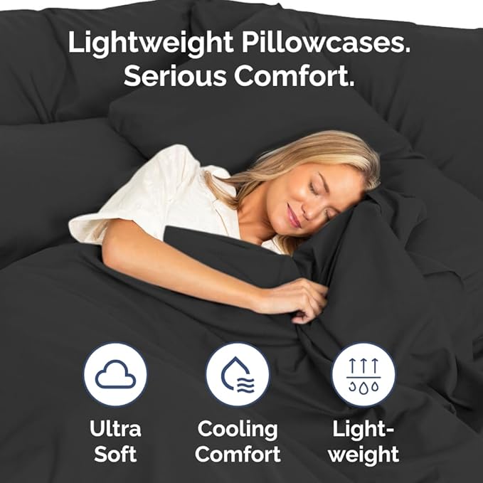 King Pillow Cases - 4 Pack - Super Soft Pillowcase Covers - Envelope Enclosure - Hotel Quality Pillow Protectors - Wrinkle Free, Fade, Shrink & Stain Resistant - Machine Washable - 20" x 40" (Black)
