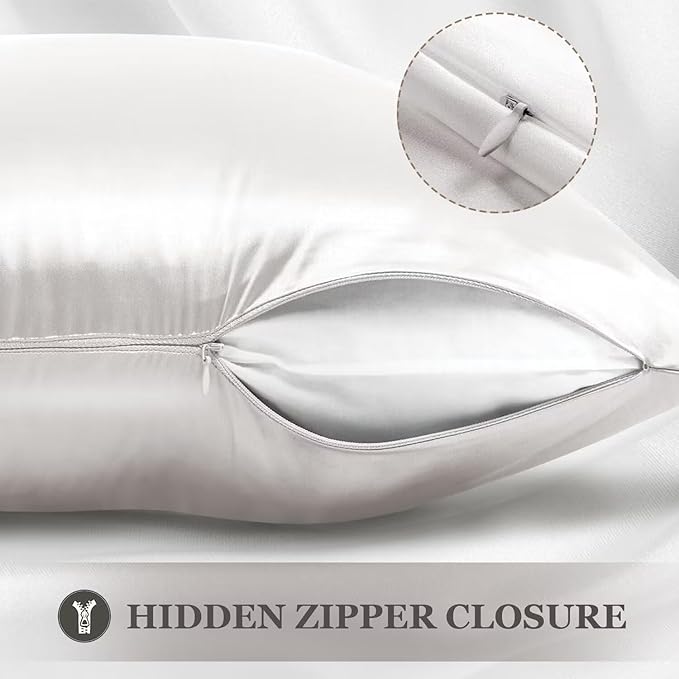 Adubor 100% Silk Pillowcase - Mulberry Silk Pillow Cases, 23 Momme 6A Grade Fibers, Silk Pillow Case for Hair and Skin Health, with Hidden Zipper (Standard: 20''x26'', Lvory White, 2PC)
