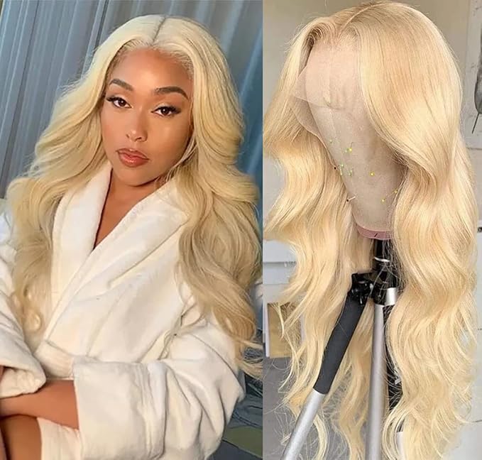 613 Blonde Human Hair Wigs 13X6 HD Transparent Lace Front Body Wave Wigs with Baby Hair for Black Women Pre Plucked Brazilian Virgin Hair Wig 180% Density 20 Inch