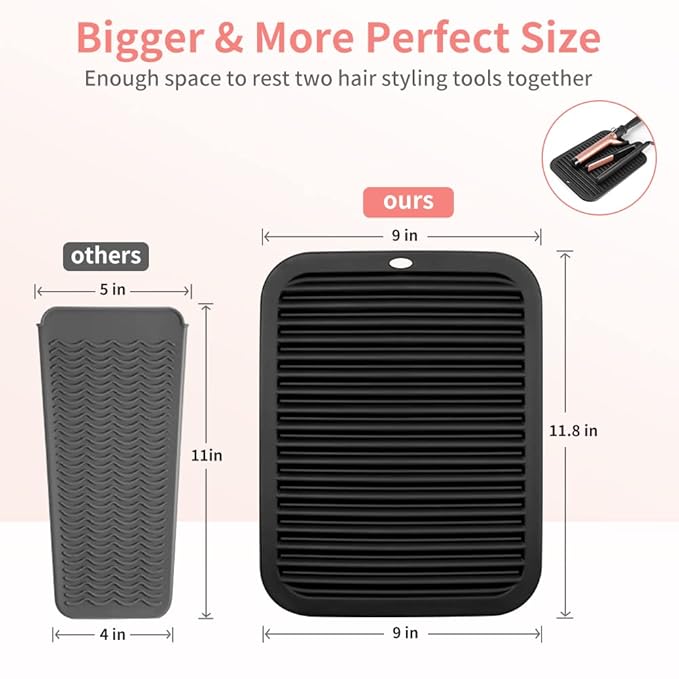 Large Silicone Heat Resistant Mat, Hot Tools Straightener Mat, Professional Heat Mat for Curling Iron, Flat Iron and Hair Styling Tools, Heat Resistant Mats for Countertop Vanity Mat Organizer (Black)