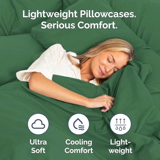 Queen Pillow Cases Set of 2 - Ultra Soft Hotel Quality Pillowcase Covers - Comfy, Cozy & Wrinkle Free - Shrinkage and Fade Resistant - Machine Washable Pillow Protectors - 2 Piece Set - Emerald Green
