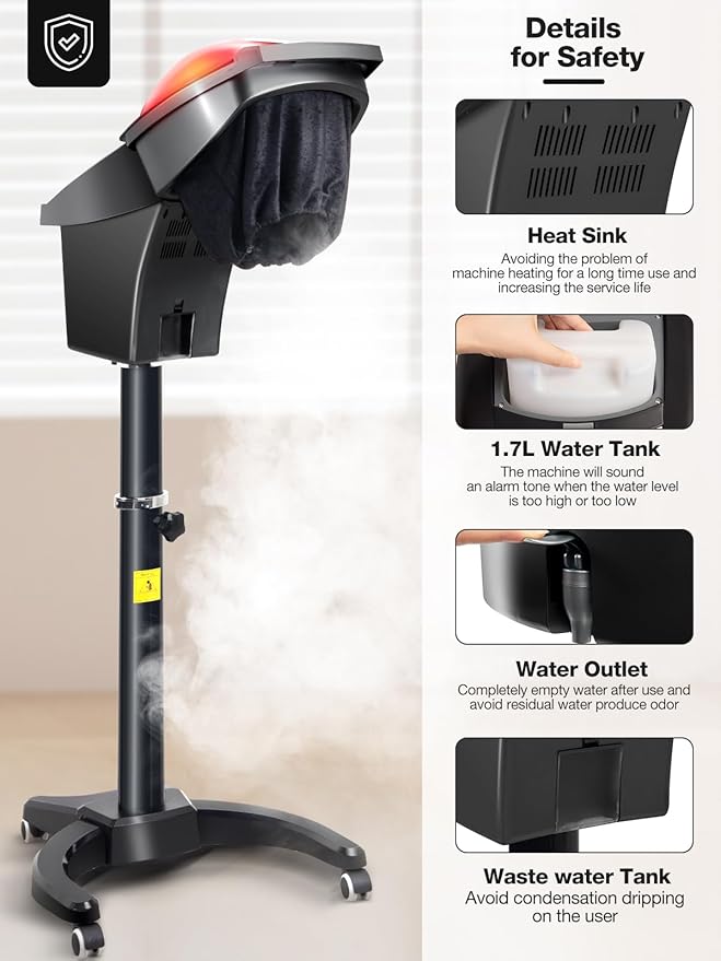 Icoget Hair Steamer for Deep Conditioning w/7 Color Light & Ozone, Micro Mist Scalp Hydration Steamer for Hair Treatment for Natural/Black Hair w/Adjustable Temp, for Barber