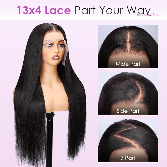 Hermosa 220% 13x4 Lace Front Wigs Human Hair Pre Plucked with Baby Hair 28 inch 12A Brazilian Straight Human Hair Wigs for Women Natural Hairline Natural Color
