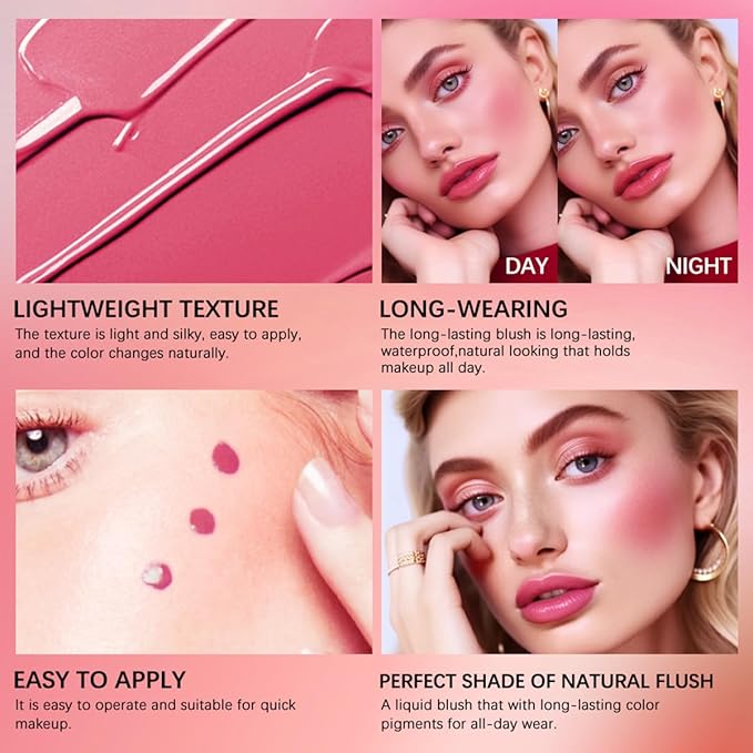 Liquid Blush for Cheeks Makeup Face Blush, Weightless Cream Formula, Smudge Proof Long-Wearing Pigmented Blush, Natural Look Makeup Face Blushes, Shimmer Finish, Dainty - 01# Creamy berry