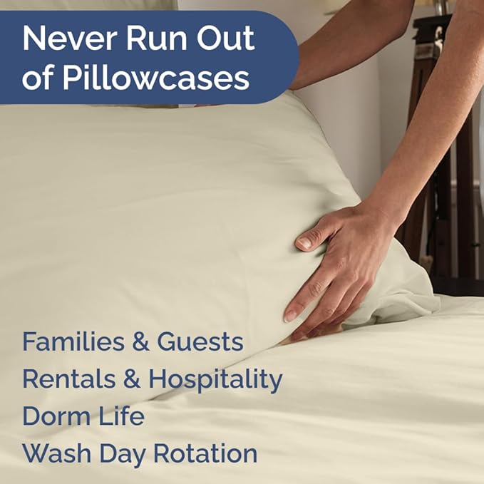 Queen Pillow Cases Set of 10 - Ultra Soft Hotel Quality Pillowcase Covers - Comfy & Wrinkle Free - Shrink, Stain and Fade Resistant - Easy-Care, Machine Washable Pillow Protectors - 10 Pcs Set - Cream