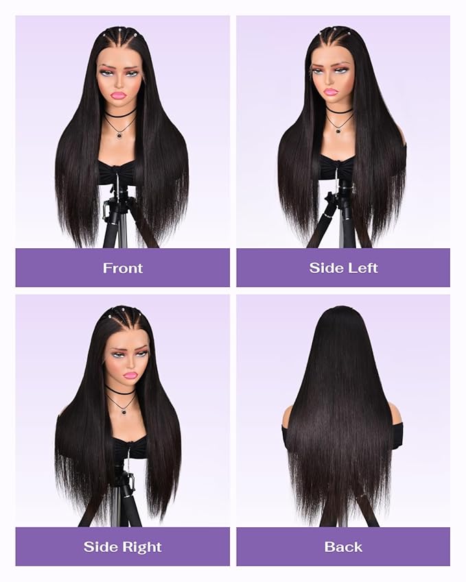 SKINLIKE Real HD Lace Wig 13x6 Full Frontal HD Lace Front Wigs Human Hair Pre Plucked Bleached Knots 180% Density 0.10mm Ultra-thin Invisible Lace Straight Human Hair Wigs For Women 30 Inch