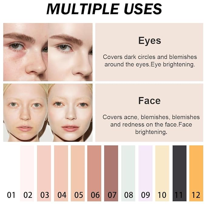 Kaely Color Correcting Concealer,Cream Pot Concealer Full Coverage,under Eye Concealer Palette for Conceals Dark Circles,Waterproof Foundation Face Makeup,01 White