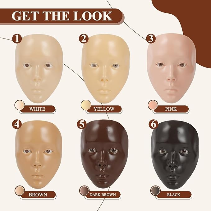 5D Makeup Practice Face Board, Makeup Practice Accessories Set with Face Painting Mannequin Head, Makeup Brushes, Face Painting and 2-in-1 Dual-Ended Eyebrow Pen, Makeup Practice Gift, Dark Brown