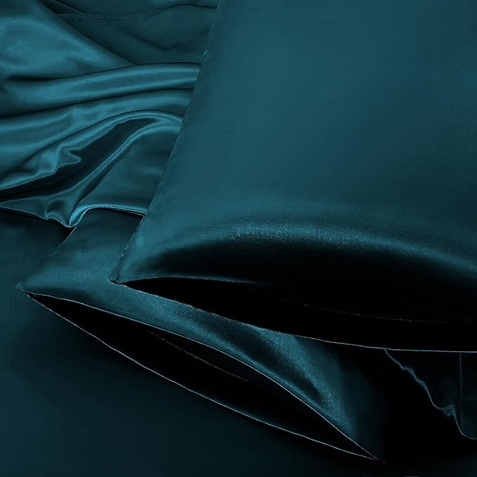 Aormenzy Satin Pillow Cases for Women King Size Set of 2, Dark Teal Satin Pillowcase for Hair with Envelope Closure Silky Pillow Covers Wrinkle, Fade Resistant (20x40 Inches)