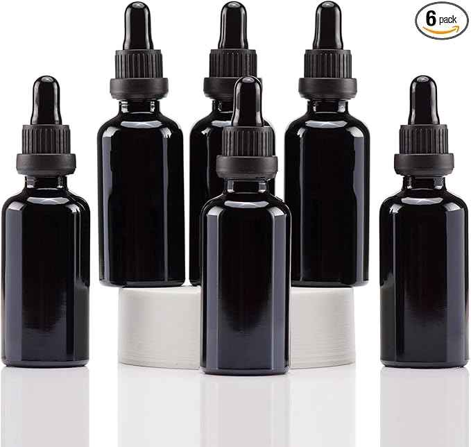 YIZHAO Black Glass Dropper Bottle 2oz, Tincture Bottles with Glass Dropper, for Essential Oils, Aromatherapy, Cosmetic, Laboratory, Pharmacy, Liquids, Travel –6 Pcs