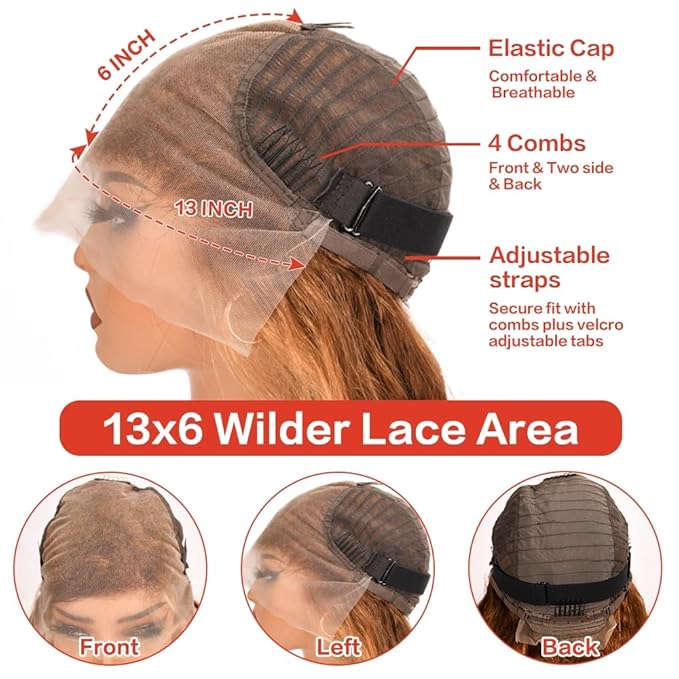 Highlight Ombre 13x6 Lace Front Wig Human Hair Deep Wave Honey Blonde Glueless HD Transparent Lace Frontal Wigs for Women 180 Density Human Hair (highlight ombre deep wave, 26 inch)