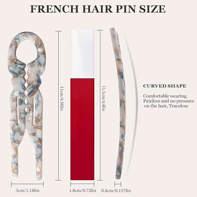 Sunolga 4pcs Prestige French Hair Pins for Women, 4.38" Large, Serrated Anti-Slip Design, Curved Shape for Better Head Fit, Coquette Elegant Hair Accessories for Updos, Chignon, Bun Hairstyles