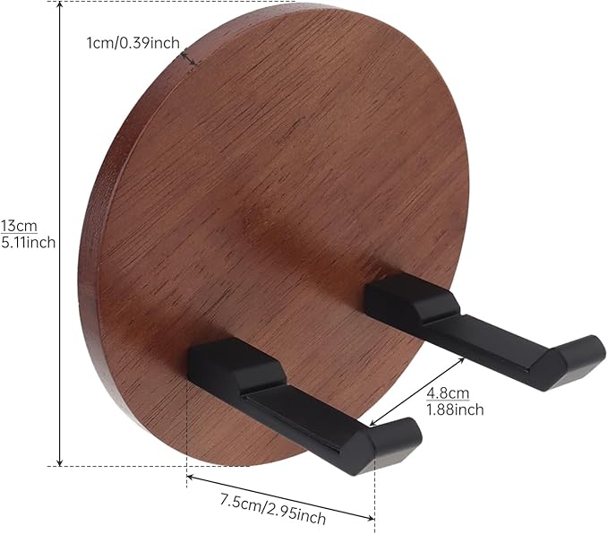 Wall Mounted Hair Dryer Holder, 5.1 Inch Round Shape Walnut Wood Shelf Aluminum Hairdryer Holder,Bathroom Hair Dryer Stand Drill Install (Round Shape Walnut Wood, 1)