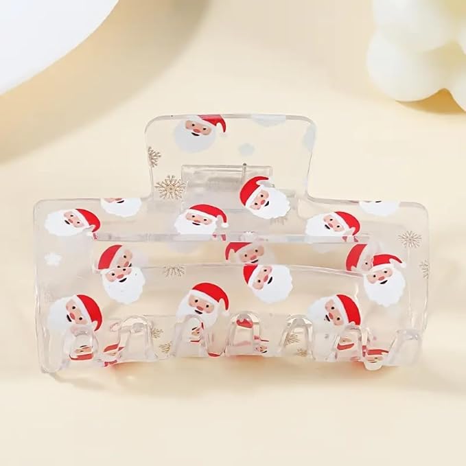 Christmas Hair Clips for Women, Santa Claus Claw Clips Transparent Square Hair Jaw Clips Cute Santa Claus Snowflake Winter Barrettes Strong Hold Xmas Hair Accessories for Thick Thin Hair Decorations