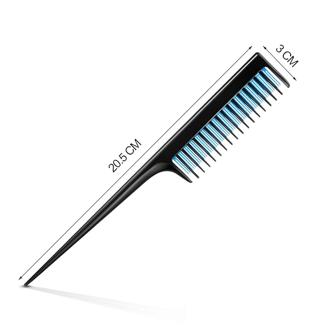Leinuosen 3 Pcs Triple Teasing Comb for Women Plastic Rat Tail Comb Heat Resistant Pintail Tease Layer Tool for Thick Fine Hair Styling Backcombing Volume Structure(Black and Blue)