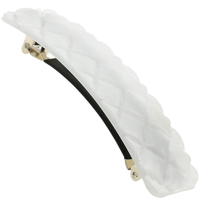 Camila Paris CP3248 French Hair Barrette Clip for Girls, White Shell, Rubberized Metal Closure Strong Hold Grip Hair Clips for Women, No Slip Durable Styling Girls Hair Accessories, Made in France