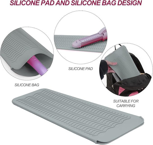 1Pack Silicone Heat Resistant Mat Pouch for Hair Straightener, Curling Iron, Flat Iron and Hot Hair Tools Grey