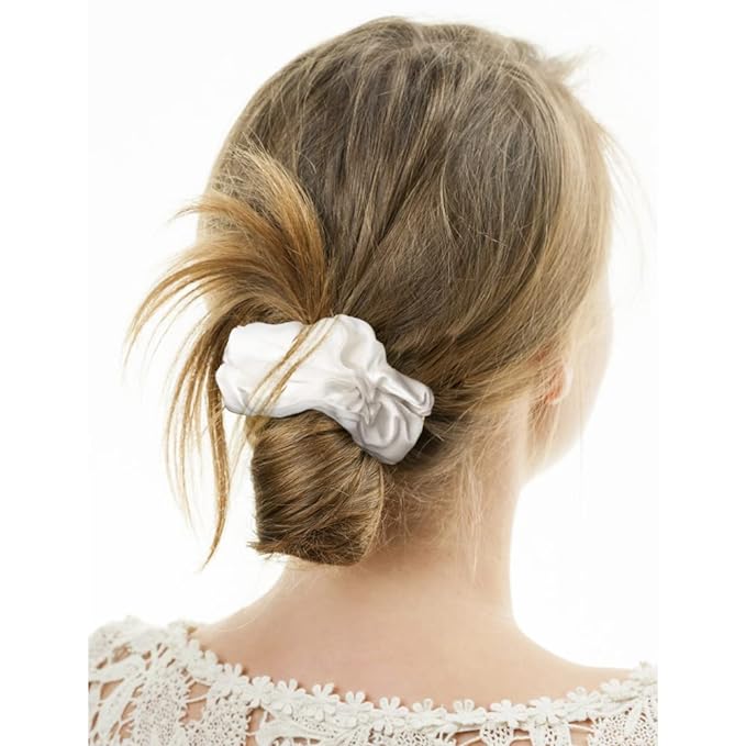 Silk Scrunchies for Hair 100% Mulberry Silk Hair Ties 3 Pack(Black, White, Pink)