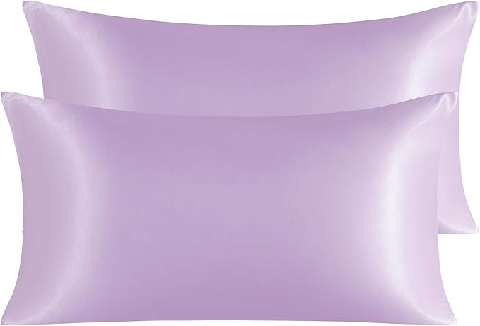 NTBAY 2 Pack Satin King Pillowcases for Hair and Skin, Luxurious and Silky Pillow Cases with Envelope Closure, 20x40 Inches, Light Purple