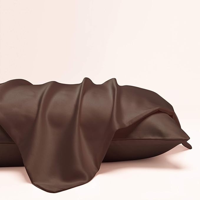 NTBAY Zippered Satin Pillow Cases for Hair and Skin, Luxury Standard Hidden Zipper Pillowcases Set of 2, 20x26 Inches, Dark Brown