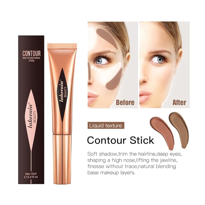 MEICOLY Liquid Contour Beauty Wand,Cream Contour Stick with Cushion Applicator,Liquid Bronzer Stick for Women and Girl,Blendable Long Lasting Smoothly Silky Contour Makeup,Cruelty-free,Medium to Dark