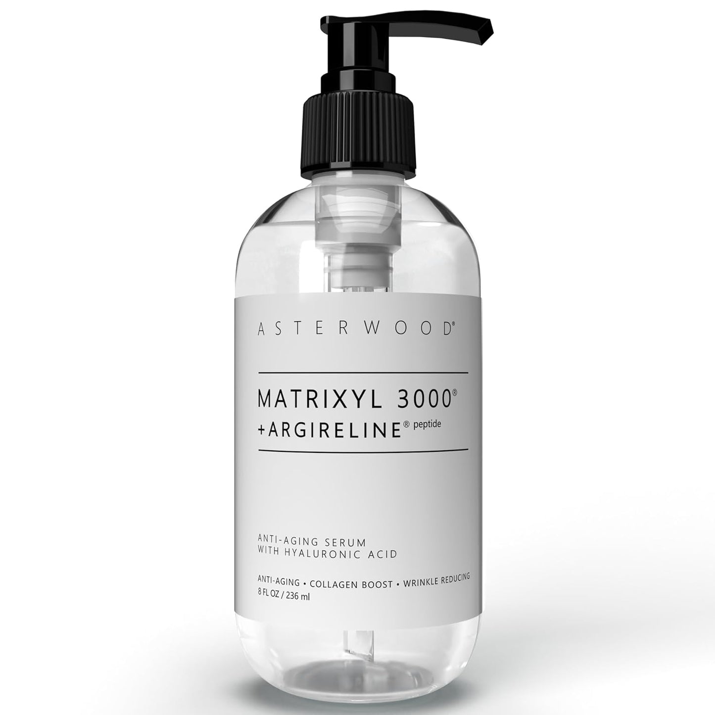 Asterwood Matrixyl 3000 + Argireline Serum for Face - Multi Peptide Serum with Hyaluronic Acid - Anti-Aging, Wrinkle Reducing, Collagen Boosting - Fragrance-Free - 8 Fl Oz