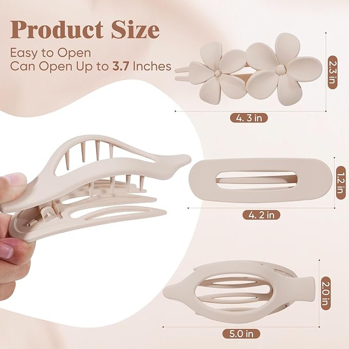 10 Pcs French Flat Hair Clips for Women, 3 Styles Flat Claw Clips for Thin Thick Hair, Strong Hold Hair Accessories