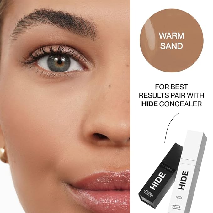 HIDE PREMIUM Liquid Foundation, Multi-Use Waterproof Foundation, Medium/Full Coverage Foundation, Shades for All Skin Types (See Shade Finder), Warm Sand, 1 fl oz