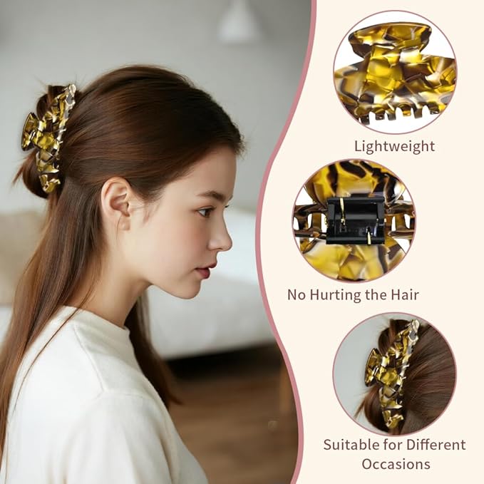 French Hair Claw Clips for Women Grils,4 Inch Strong Hold No Slip Grip Accessories Acetate Material,Not Easily Damaged,Thick or Thin Hair (Gold)
