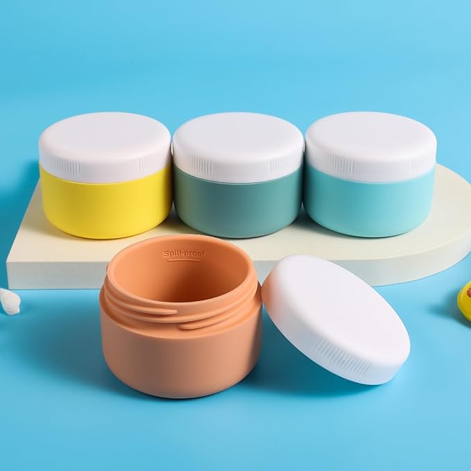 Travel Containers for Toiletries, Silicone Cream Jars BPA-Free, Leak-proof 2oz Travel Size Containers, Portable Size Silicone Jars with Lid for Cosmetic Face Hand Body Cream (4 Pack)