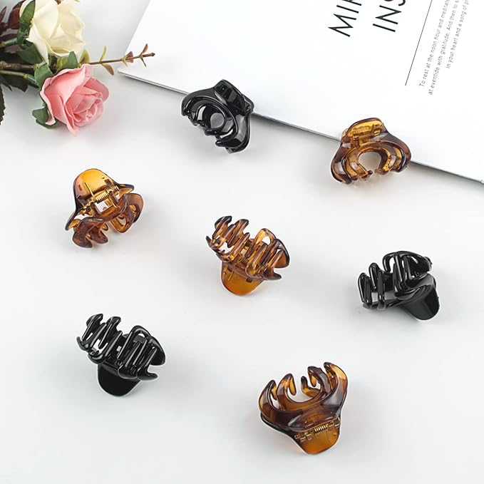 Mini Hair Clips for Women, Girls, Kids - Tiny Octopus Claw Clips for Thin/Medium Thick Hair, 1.5 Inch Matte Nonslip Spider Clips with Gift Box (Black & Brown)