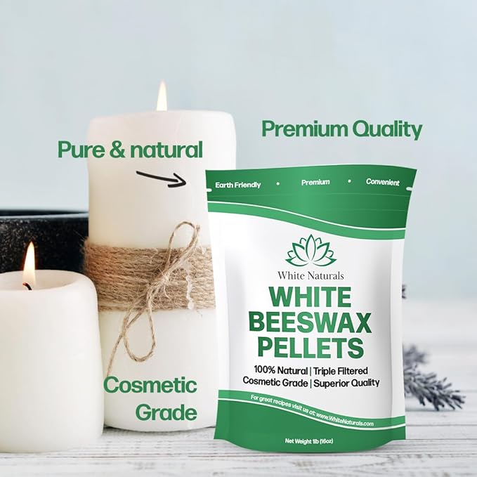 White Beeswax Pellets 1 lb (16 oz), Pure, Natural, Cosmetic Grade, Bees Wax Pastilles, Triple Filtered, Great For DIY Lip Balms, Lotions, Candles